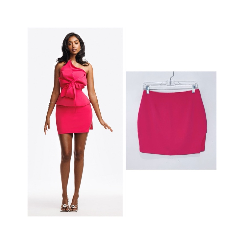 NEW Hanifa Celina Mini Skirt (Sz S) Side Slit Notch Hem Hot Pink